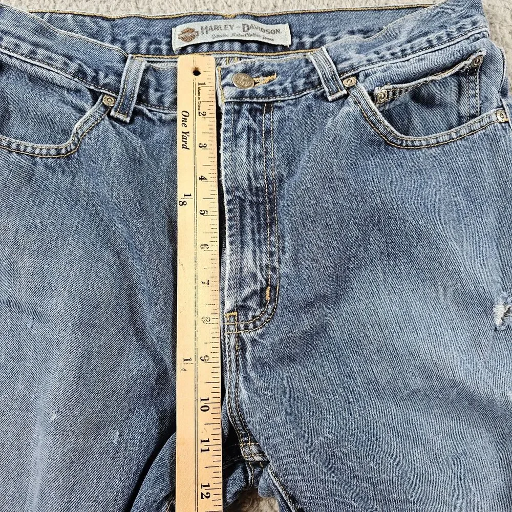 Harley Davidson Jeans Men 32x29 Blue Denim Distressed Biker Grunge Skater Cotton
